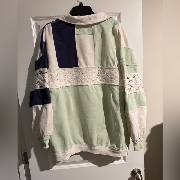 Free People Mint and Navy Lace Pullover Oversized I wore this 3x - Picture 2 of 3